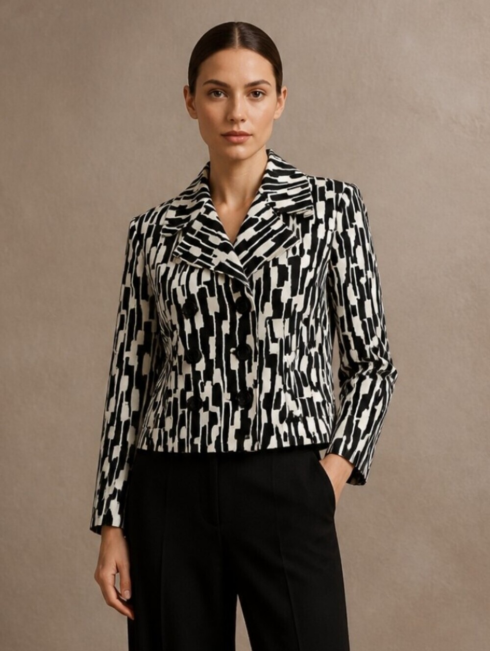 Michael Kors Abstract Print Six Button Blazer Black & White Size Medium NWOT